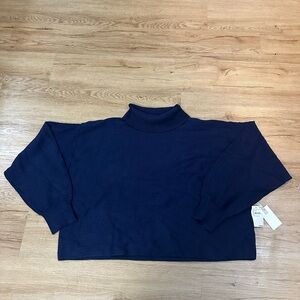 Good American Blue Mock Neck Ribbed Sweater Size 7 Blue Wash Long Sleeve NWT